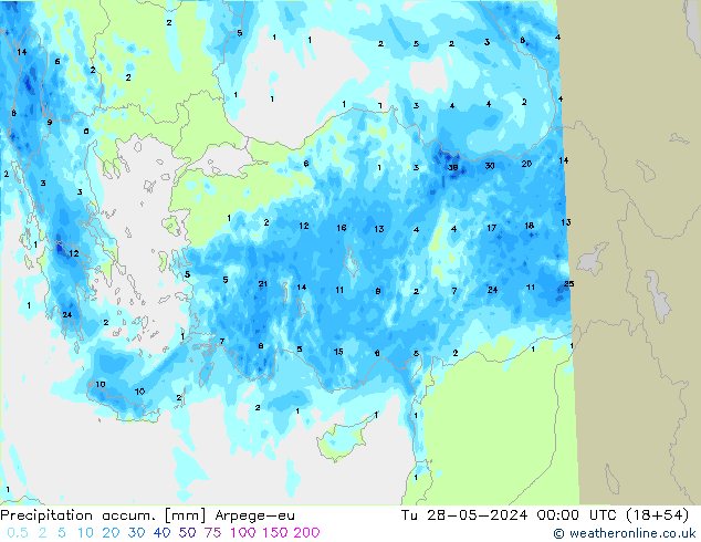 Precipitation accum. Arpege-eu  28.05.2024 00 UTC