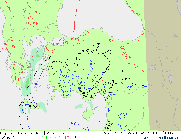 High wind areas Arpege-eu Mo 27.05.2024 03 UTC