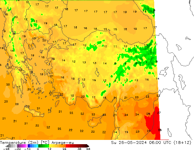 Temperature (2m) Arpege-eu Su 26.05.2024 06 UTC