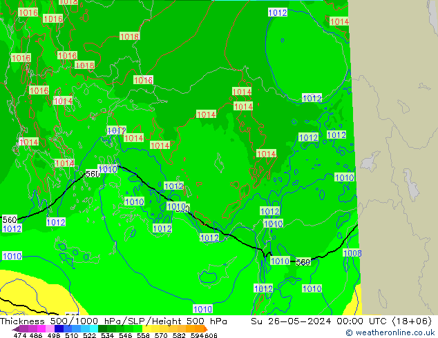 Thck 500-1000гПа Arpege-eu Вс 26.05.2024 00 UTC