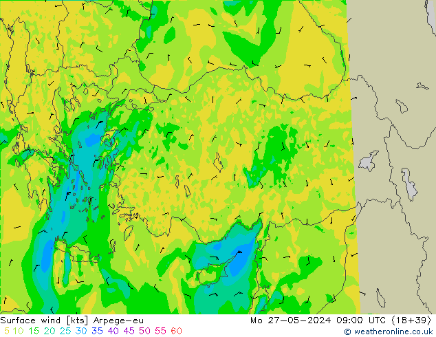 Vento 10 m Arpege-eu Seg 27.05.2024 09 UTC