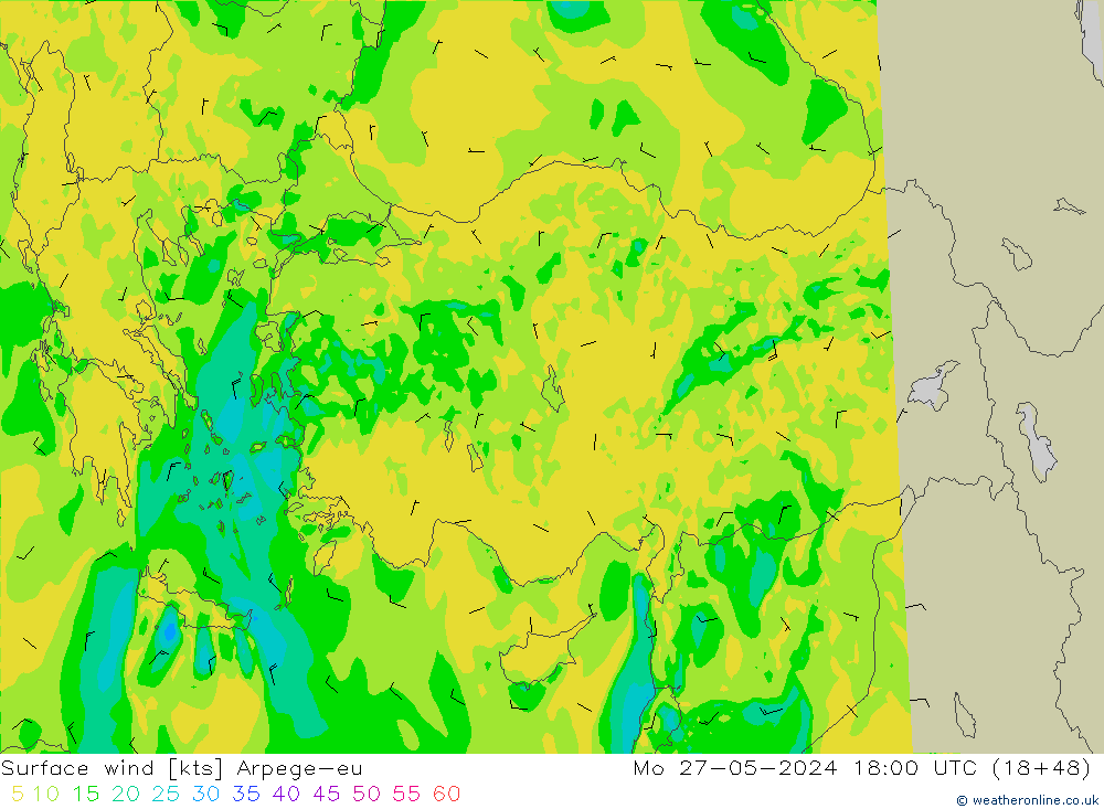 Surface wind Arpege-eu Mo 27.05.2024 18 UTC