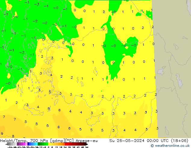 Height/Temp. 700 hPa Arpege-eu Dom 26.05.2024 00 UTC