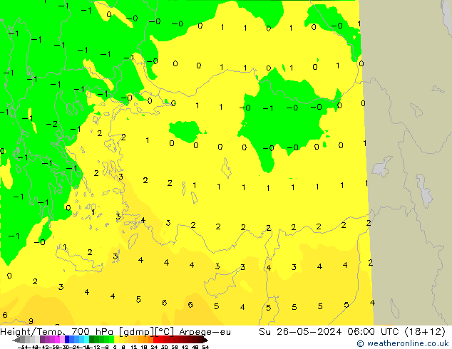 Height/Temp. 700 hPa Arpege-eu  26.05.2024 06 UTC