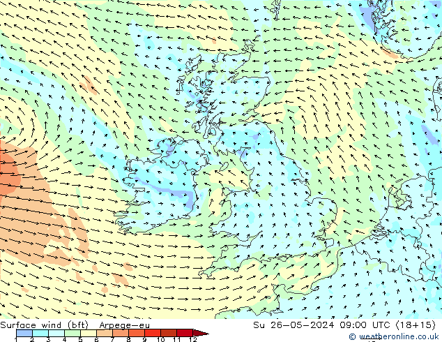 Bodenwind (bft) Arpege-eu So 26.05.2024 09 UTC