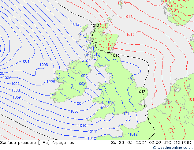 Pressione al suolo Arpege-eu dom 26.05.2024 03 UTC