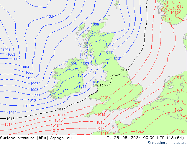 Surface pressure Arpege-eu Tu 28.05.2024 00 UTC