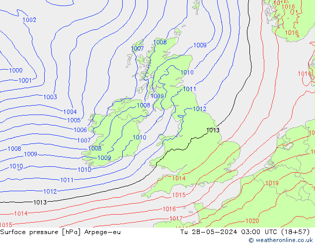 Atmosférický tlak Arpege-eu Út 28.05.2024 03 UTC