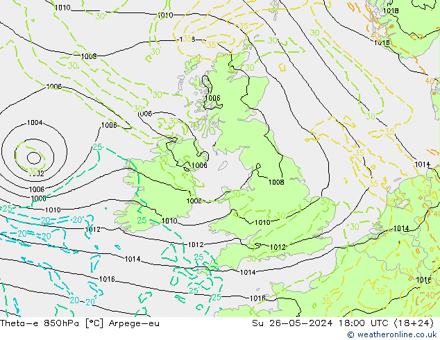 Theta-e 850hPa Arpege-eu Ne 26.05.2024 18 UTC