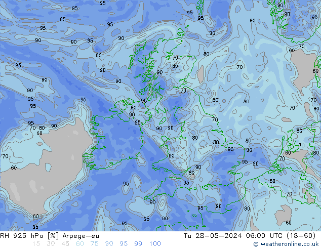 RH 925 hPa Arpege-eu  28.05.2024 06 UTC