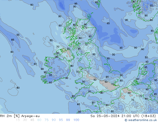 RH 2m Arpege-eu Sa 25.05.2024 21 UTC