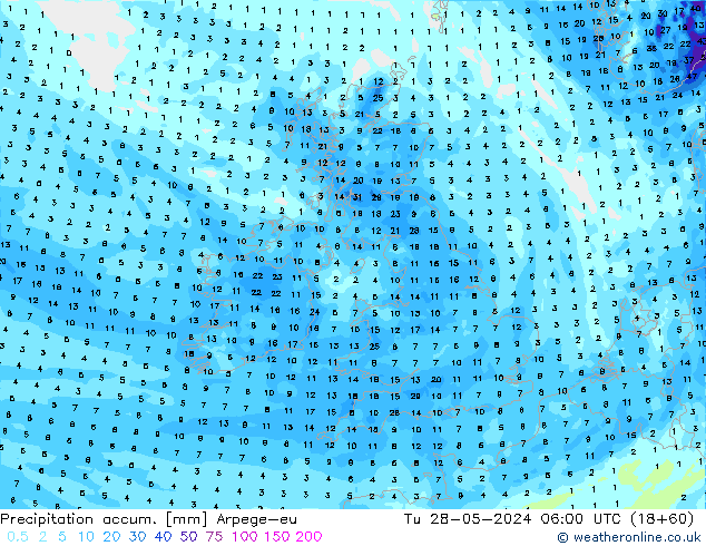 Précipitation accum. Arpege-eu mar 28.05.2024 06 UTC