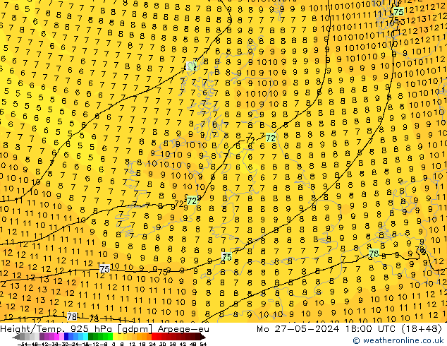 Height/Temp. 925 гПа Arpege-eu пн 27.05.2024 18 UTC