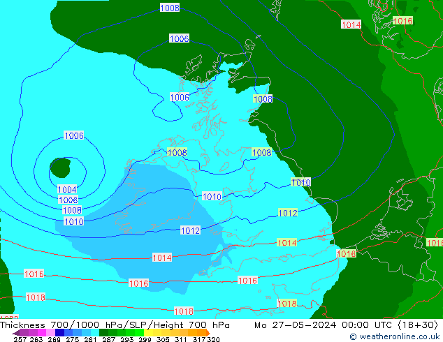 Thck 700-1000 hPa Arpege-eu pon. 27.05.2024 00 UTC