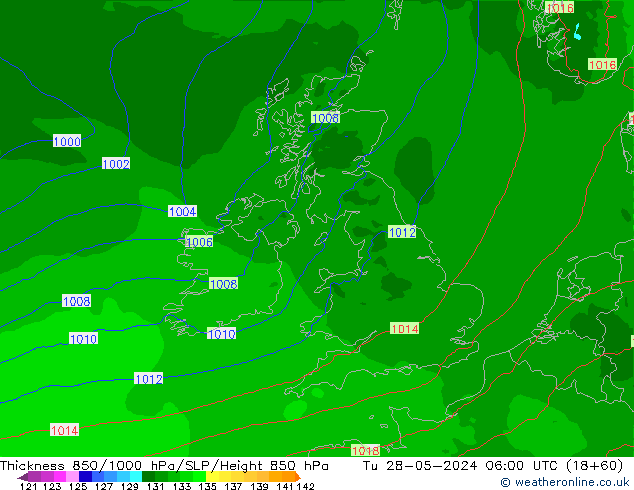 Espesor 850-1000 hPa Arpege-eu mar 28.05.2024 06 UTC