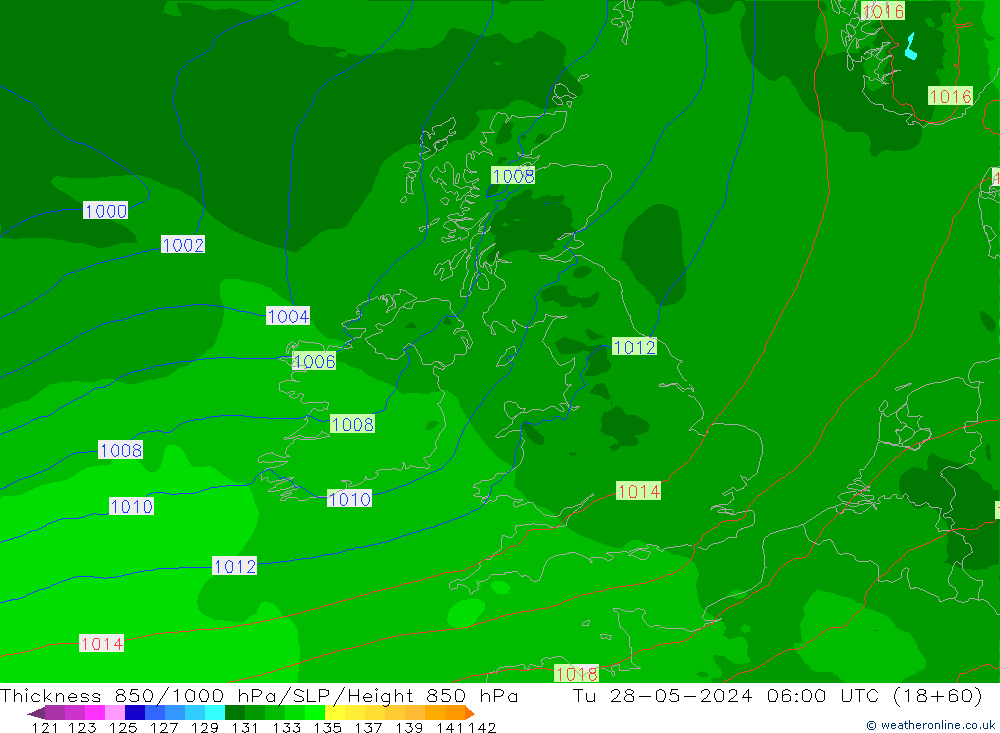 Thck 850-1000 hPa Arpege-eu mar 28.05.2024 06 UTC