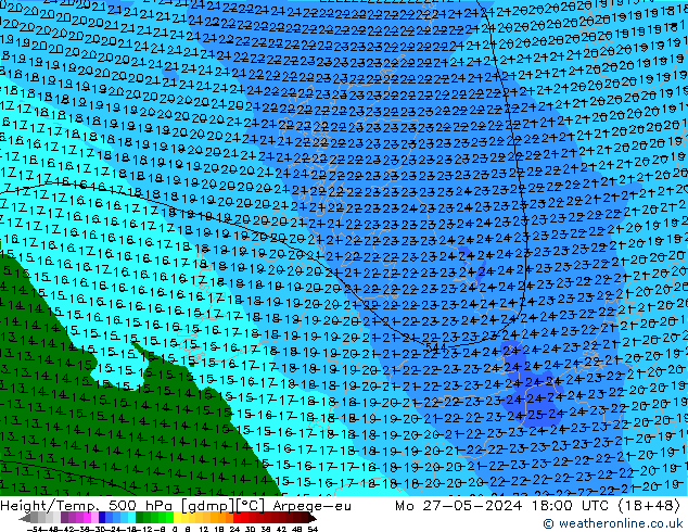 Height/Temp. 500 гПа Arpege-eu пн 27.05.2024 18 UTC