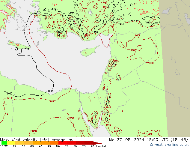 Max. wind velocity Arpege-eu  27.05.2024 18 UTC