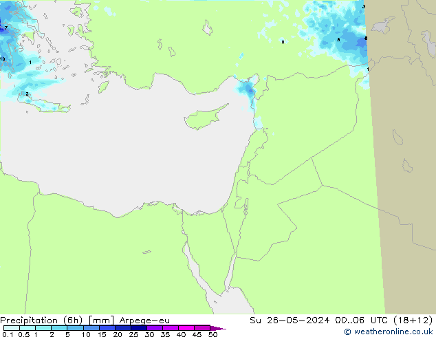 Precipitación (6h) Arpege-eu dom 26.05.2024 06 UTC