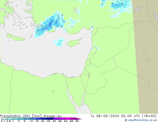 Précipitation (6h) Arpege-eu mar 28.05.2024 06 UTC