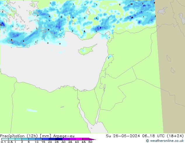 Precipitation (12h) Arpege-eu Su 26.05.2024 18 UTC