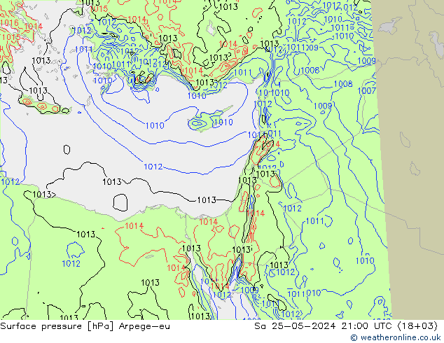 Atmosférický tlak Arpege-eu So 25.05.2024 21 UTC