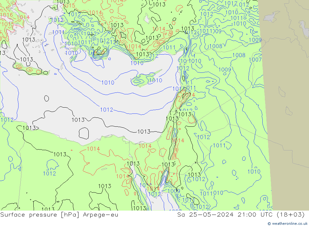 Atmosférický tlak Arpege-eu So 25.05.2024 21 UTC