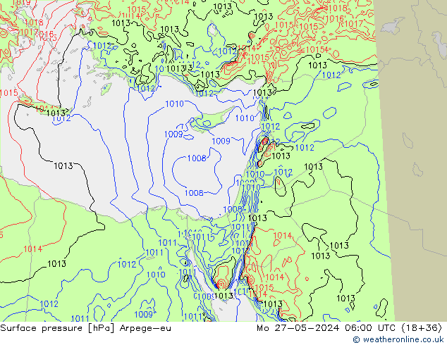 Surface pressure Arpege-eu Mo 27.05.2024 06 UTC