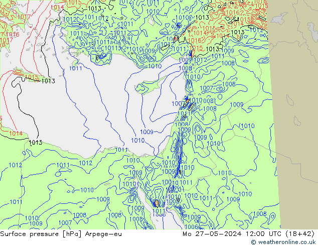 Surface pressure Arpege-eu Mo 27.05.2024 12 UTC