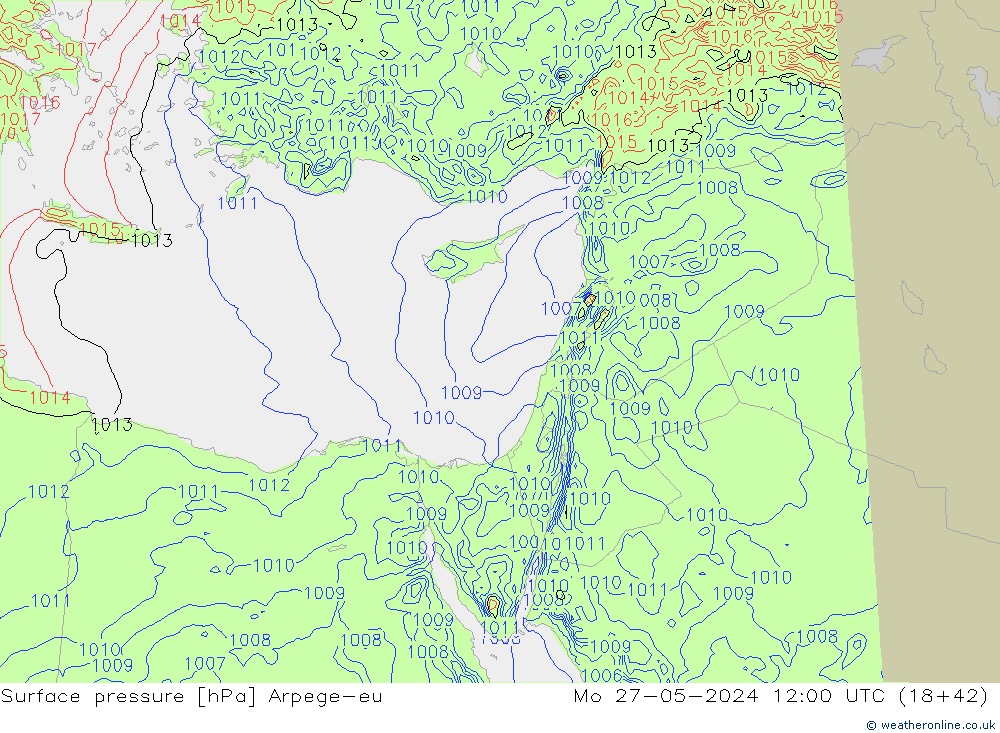 Atmosférický tlak Arpege-eu Po 27.05.2024 12 UTC