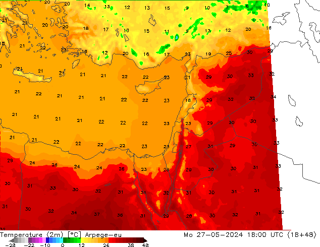 Temperatura (2m) Arpege-eu Seg 27.05.2024 18 UTC