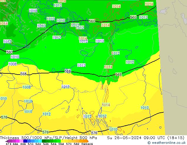 Schichtdicke 500-1000 hPa Arpege-eu So 26.05.2024 09 UTC