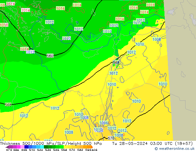 Thck 500-1000hPa Arpege-eu Tu 28.05.2024 03 UTC