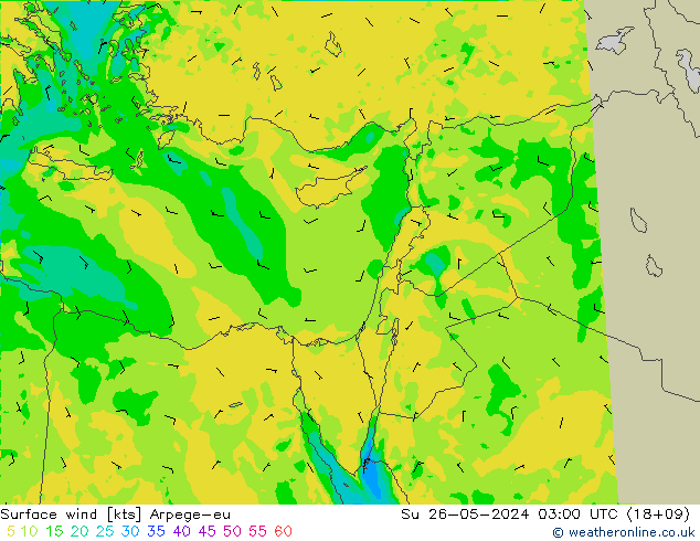 Viento 10 m Arpege-eu dom 26.05.2024 03 UTC