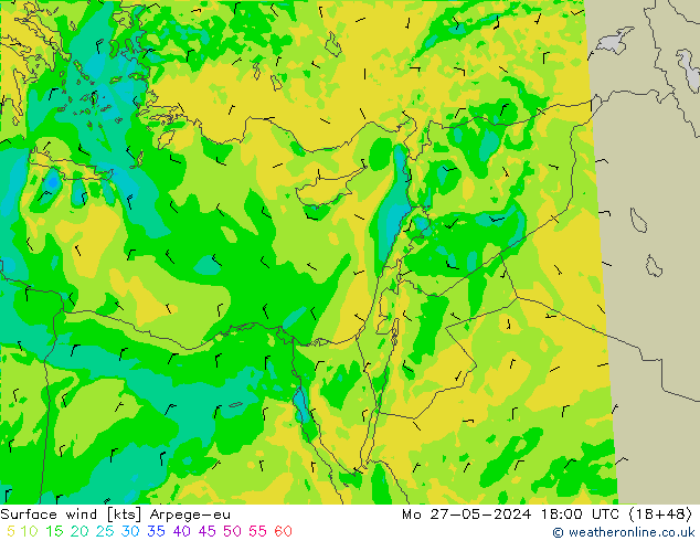 Surface wind Arpege-eu Mo 27.05.2024 18 UTC