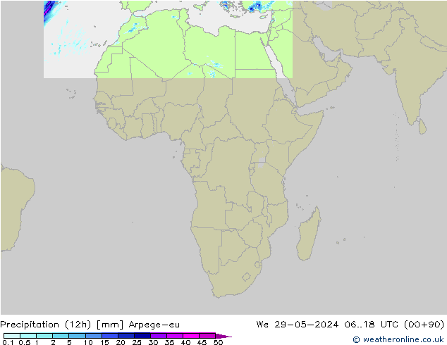 Precipitation (12h) Arpege-eu We 29.05.2024 18 UTC