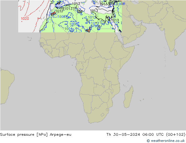 pressão do solo Arpege-eu Qui 30.05.2024 06 UTC