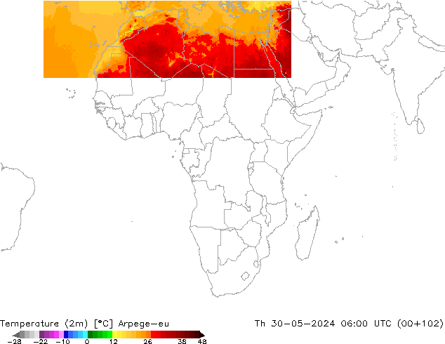 Temperature (2m) Arpege-eu Th 30.05.2024 06 UTC