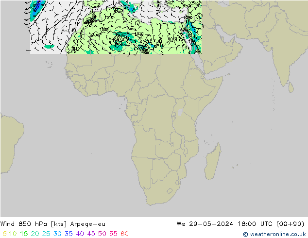 Wind 850 hPa Arpege-eu We 29.05.2024 18 UTC
