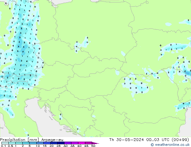Precipitazione Arpege-eu gio 30.05.2024 03 UTC