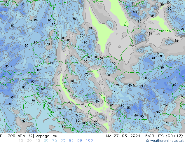 RH 700 hPa Arpege-eu Po 27.05.2024 18 UTC