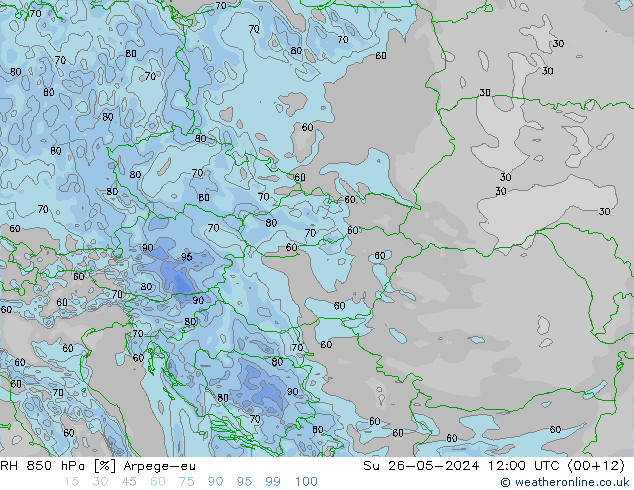 RH 850 hPa Arpege-eu  26.05.2024 12 UTC