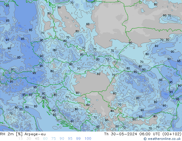 RH 2m Arpege-eu чт 30.05.2024 06 UTC