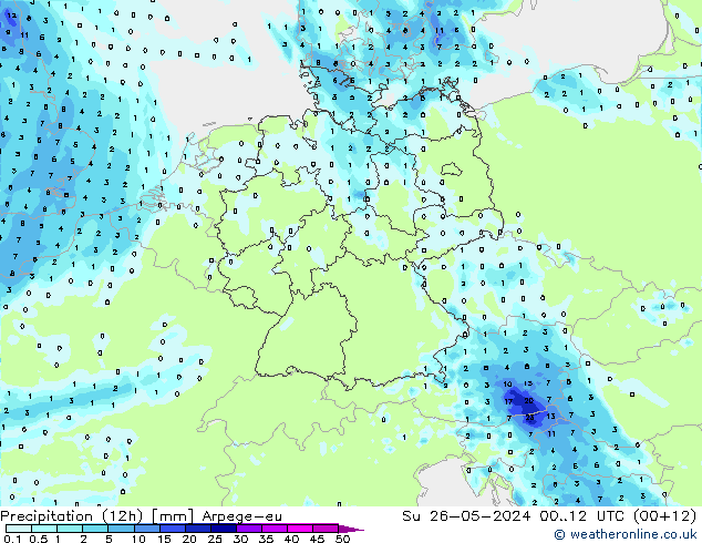 Precipitazione (12h) Arpege-eu dom 26.05.2024 12 UTC