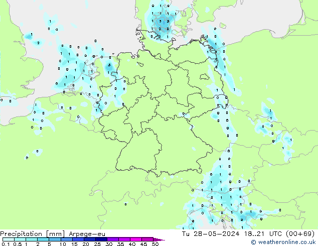 Precipitation Arpege-eu Tu 28.05.2024 21 UTC