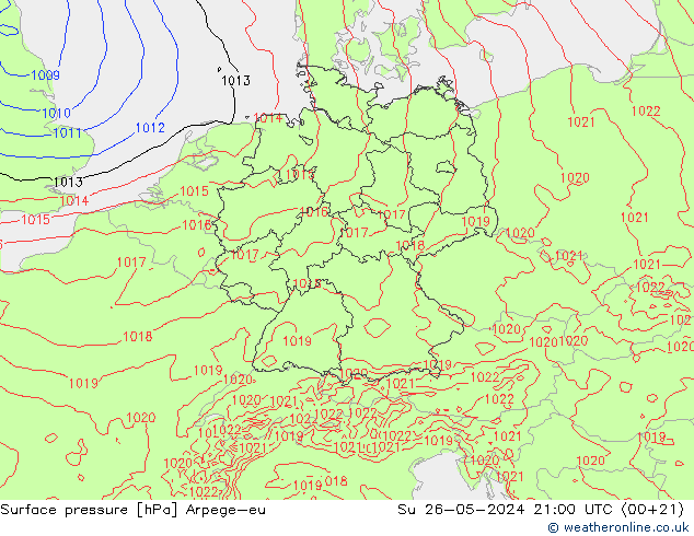 Surface pressure Arpege-eu Su 26.05.2024 21 UTC