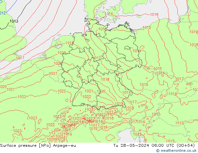 Atmosférický tlak Arpege-eu Út 28.05.2024 06 UTC