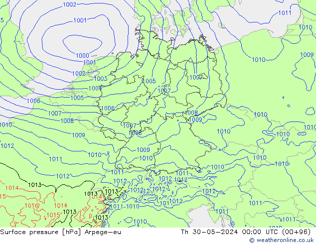 Atmosférický tlak Arpege-eu Čt 30.05.2024 00 UTC