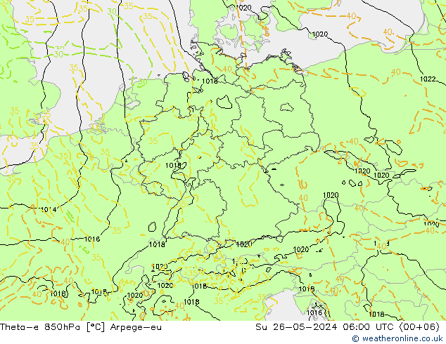Theta-e 850hPa Arpege-eu Su 26.05.2024 06 UTC
