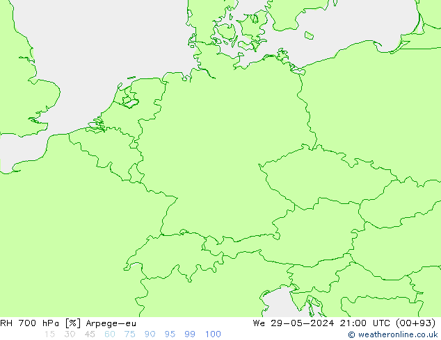 RH 700 hPa Arpege-eu St 29.05.2024 21 UTC